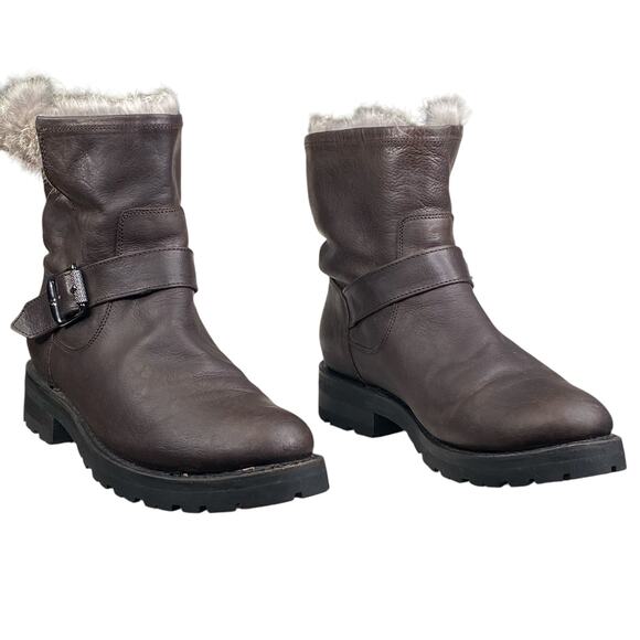 Frye Women’s Natalie Brown Leather Fur Lined Engineer Boot Size US 7.5 - Picture 5 of 14